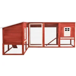 Conejera De Exterior Con Corredor Madera De Abeto Rojo Y Blanco