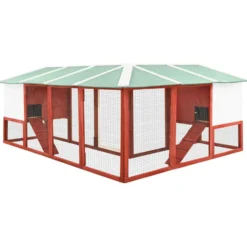 Conejera De Exterior Con Corredor Madera De Abeto Rojo Y Blanco
