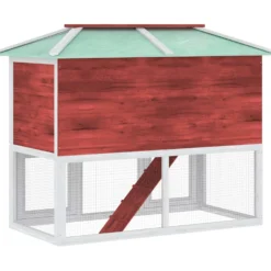 Conejera Jaula De Animales Con Doble Piso De Madera Rojo