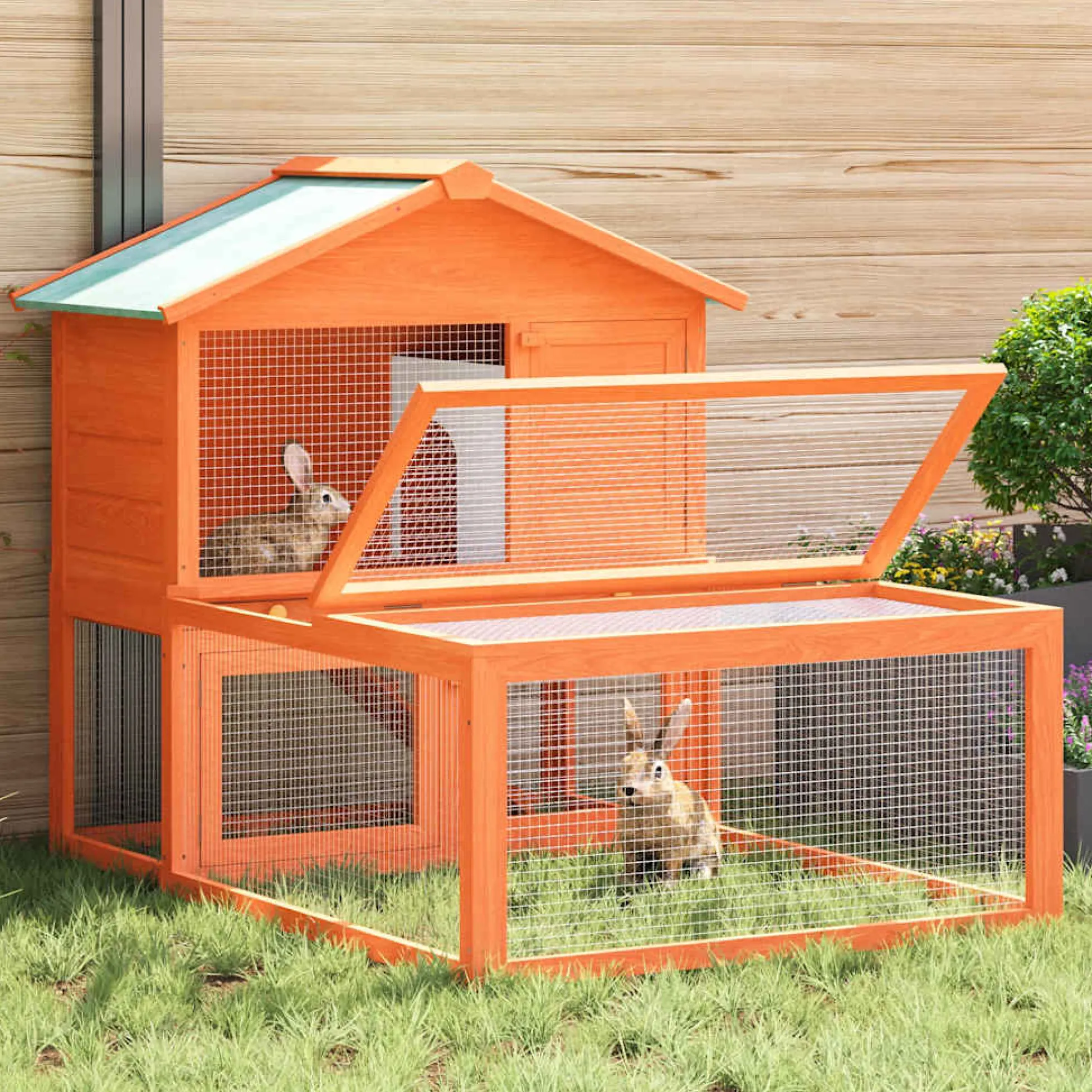 Conejera Jaula De Animales Con Patio Exterior Madera