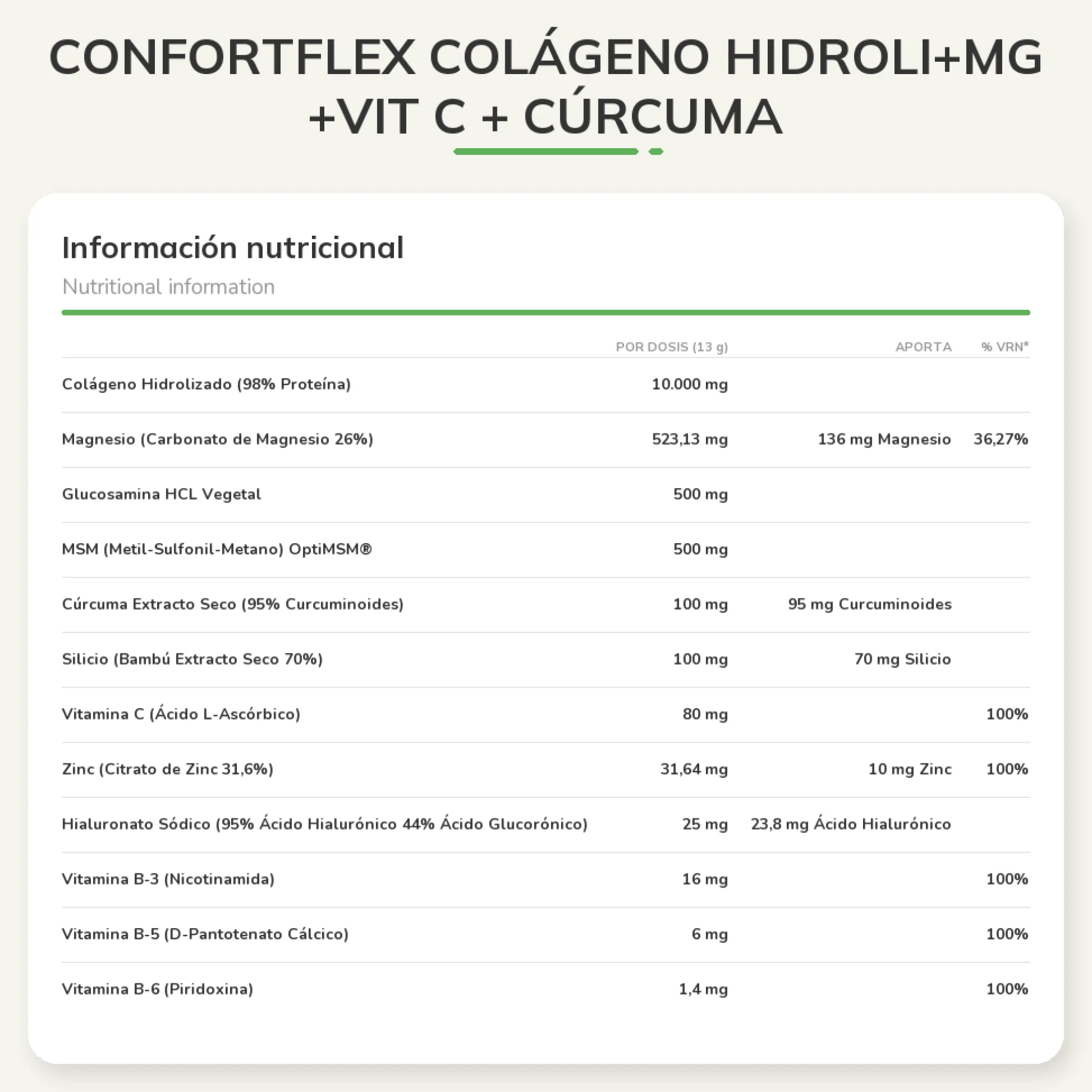 Confortflex colágeno hidroli+MG +Vit C + Cúrcuma
