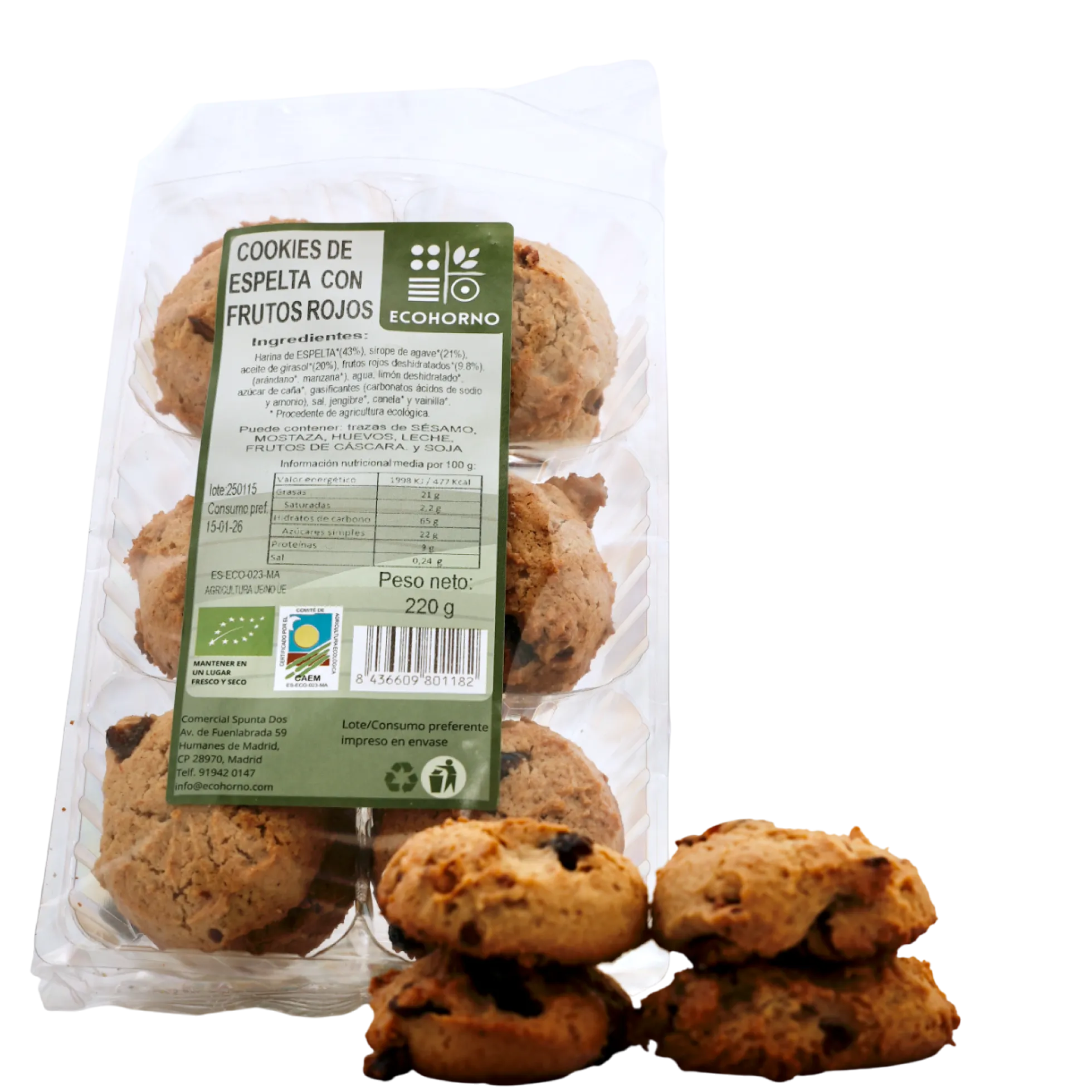 Cookies ecológicas de espelta con frutos rojos 220 g