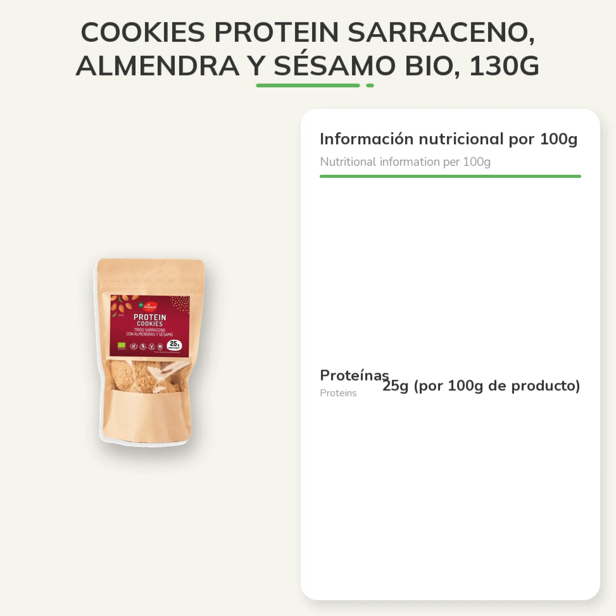 Cookies protein sarraceno, almendra y sésamo BIO, 130g