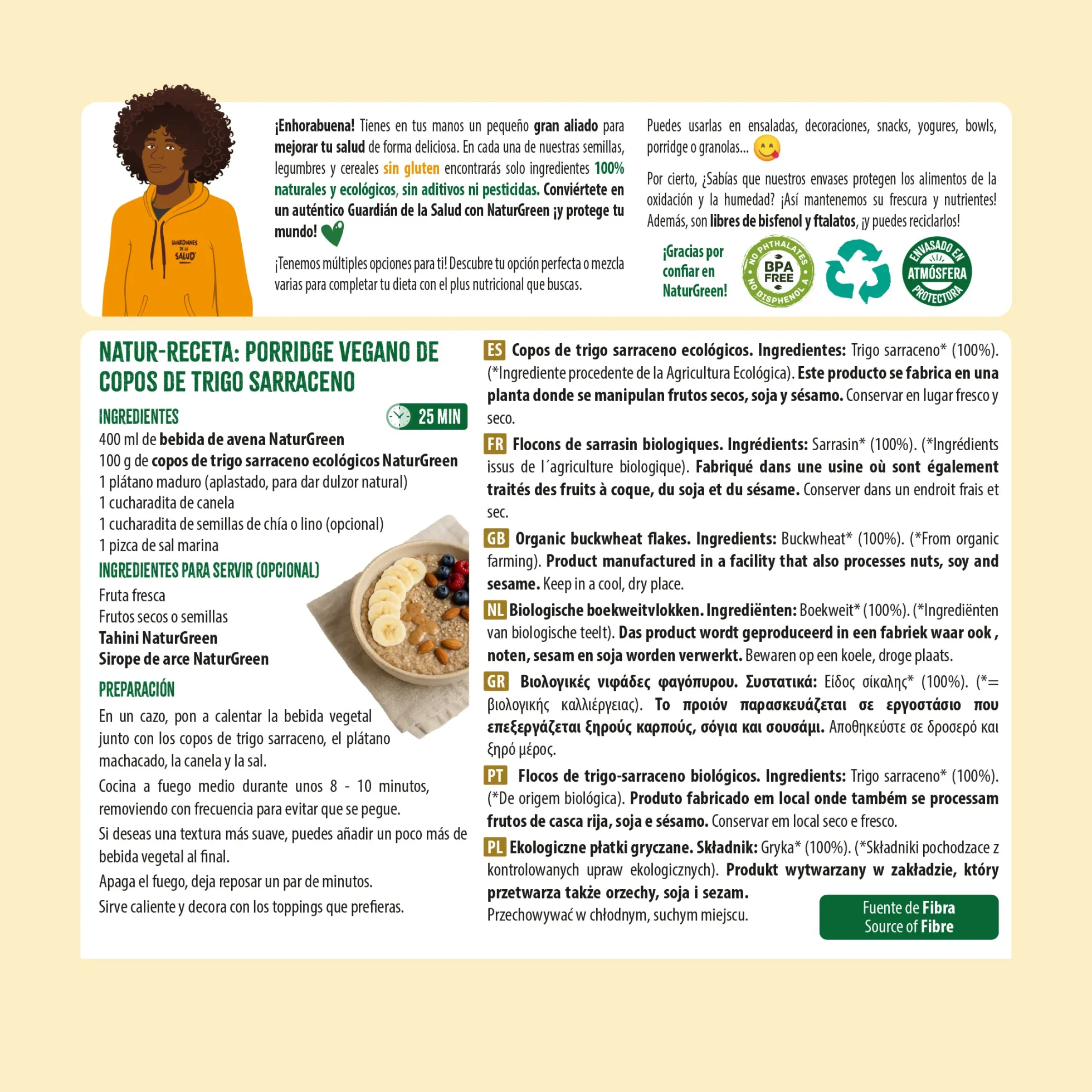 Copos de Trigo Sarraceno BIO Sin Gluten Naturgreen, 250 g