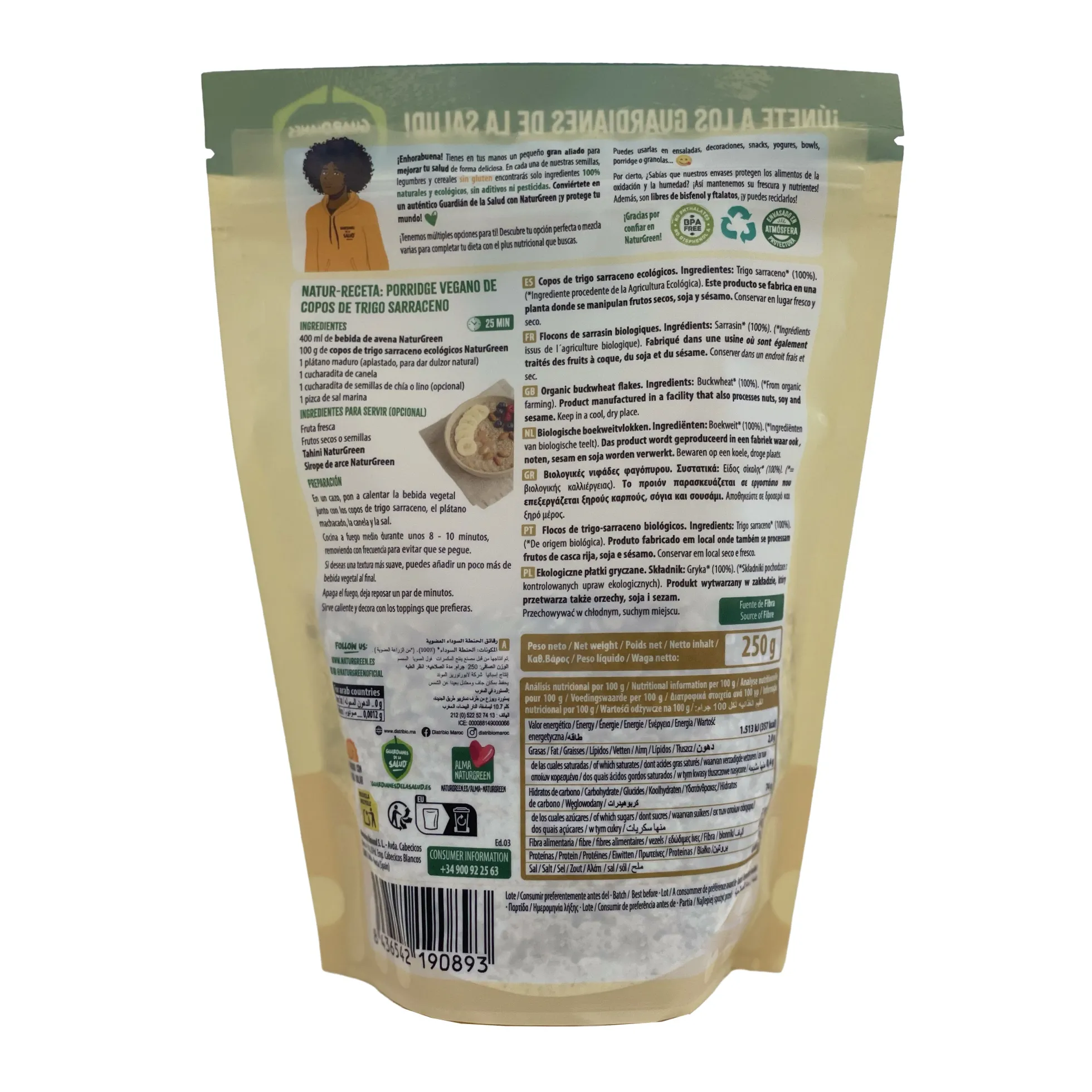 Copos de Trigo Sarraceno BIO Sin Gluten Naturgreen, 250 g
