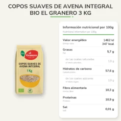 Copos Suaves de Avena Integral BIO El Granero 3 kg