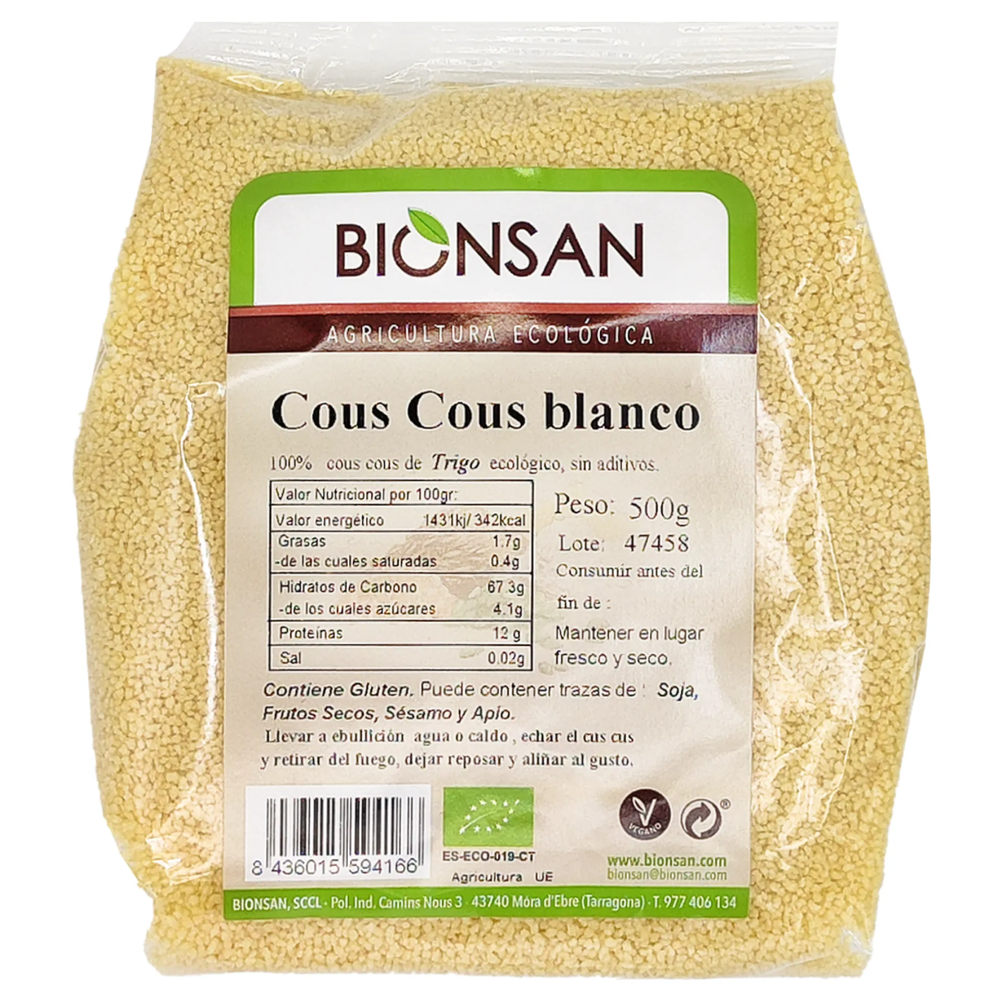Cous Cous De Trigo Blanco Eco Bionsan 500gr