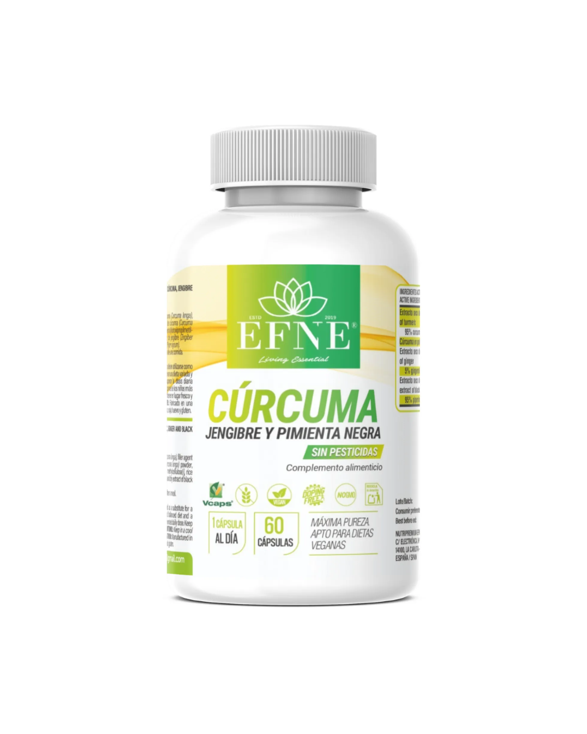 Cúrcuma + Jengibre + Pimienta Negra Efne — 60 Cápsulas
