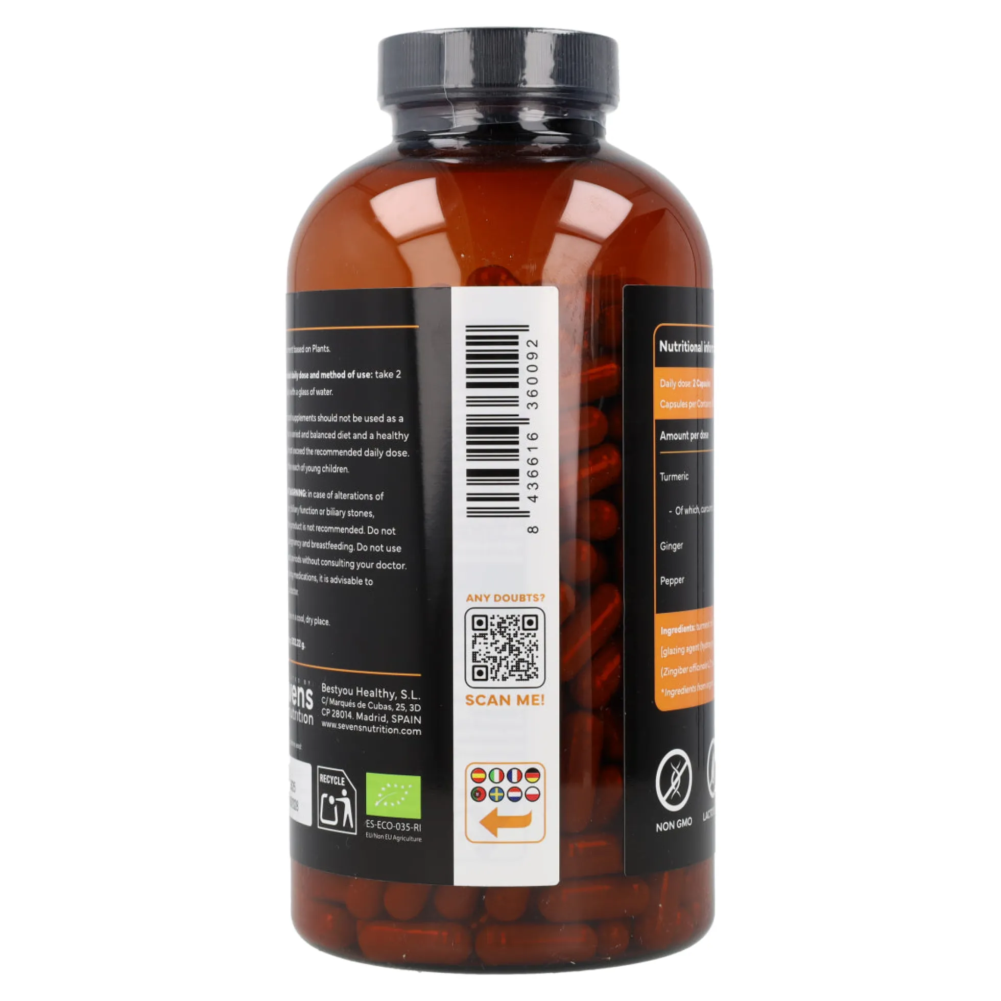 Cúrcuma + Jengibre Sevens Nutrition 365 cápsulas