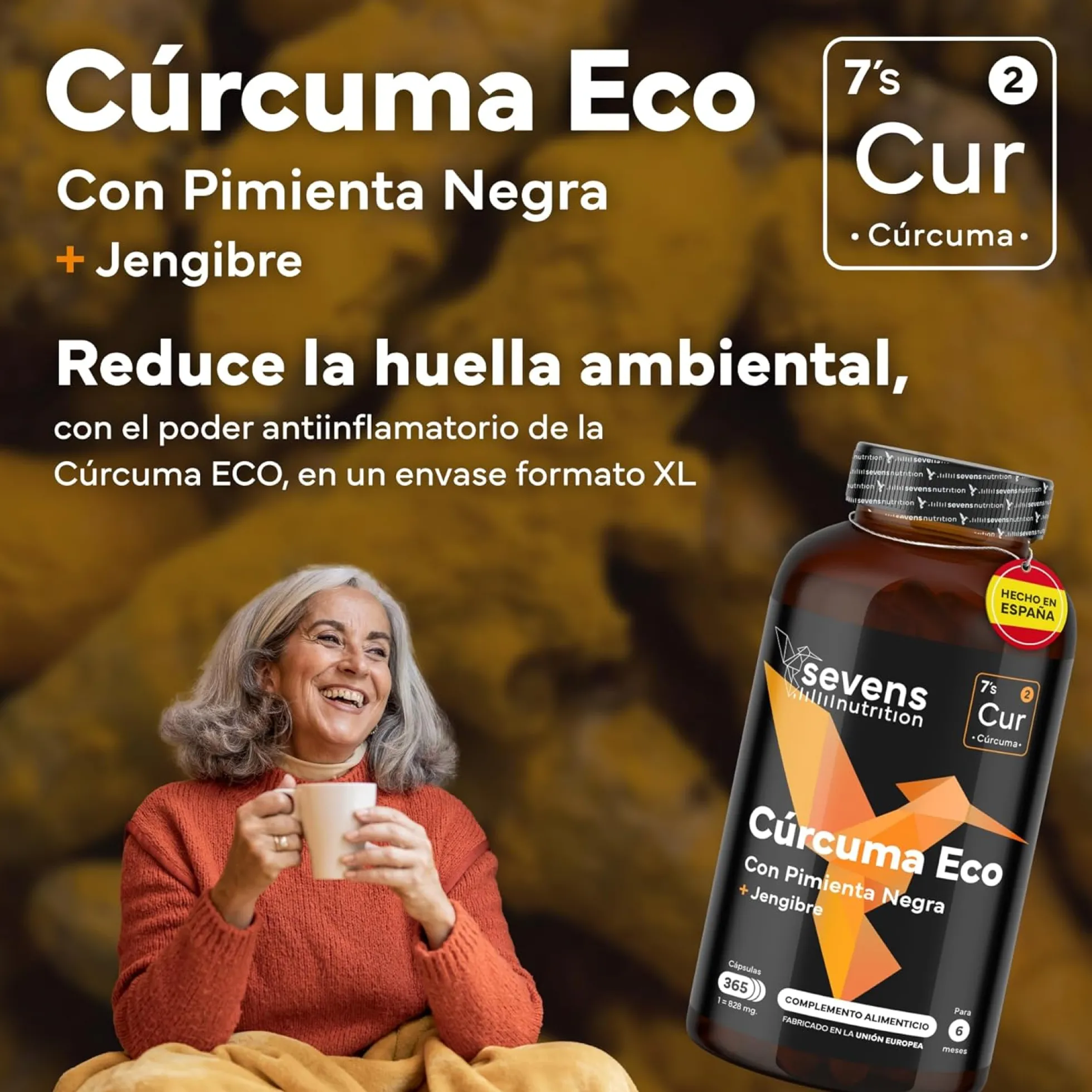 Cúrcuma + Jengibre Sevens Nutrition 365 cápsulas