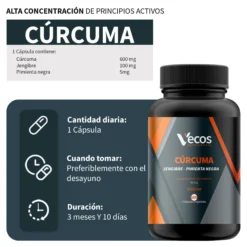 Cúrcuma 600 Mg + Jengibre Vecos 100 Cápsulas | Digestión, Articulaciones Y Absorción Mejorada | Con Piperina