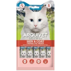 Creamy Cat Treats Snack cremoso funcional Skin & Coat Salmón y Atún Arquivet 5x14 g