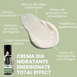 Crema Día Facial Antiedad Energizante Total Effect - Con Prebióticos, Acido Hialuronico y Algas Reafirmantes KUMUI 30ml