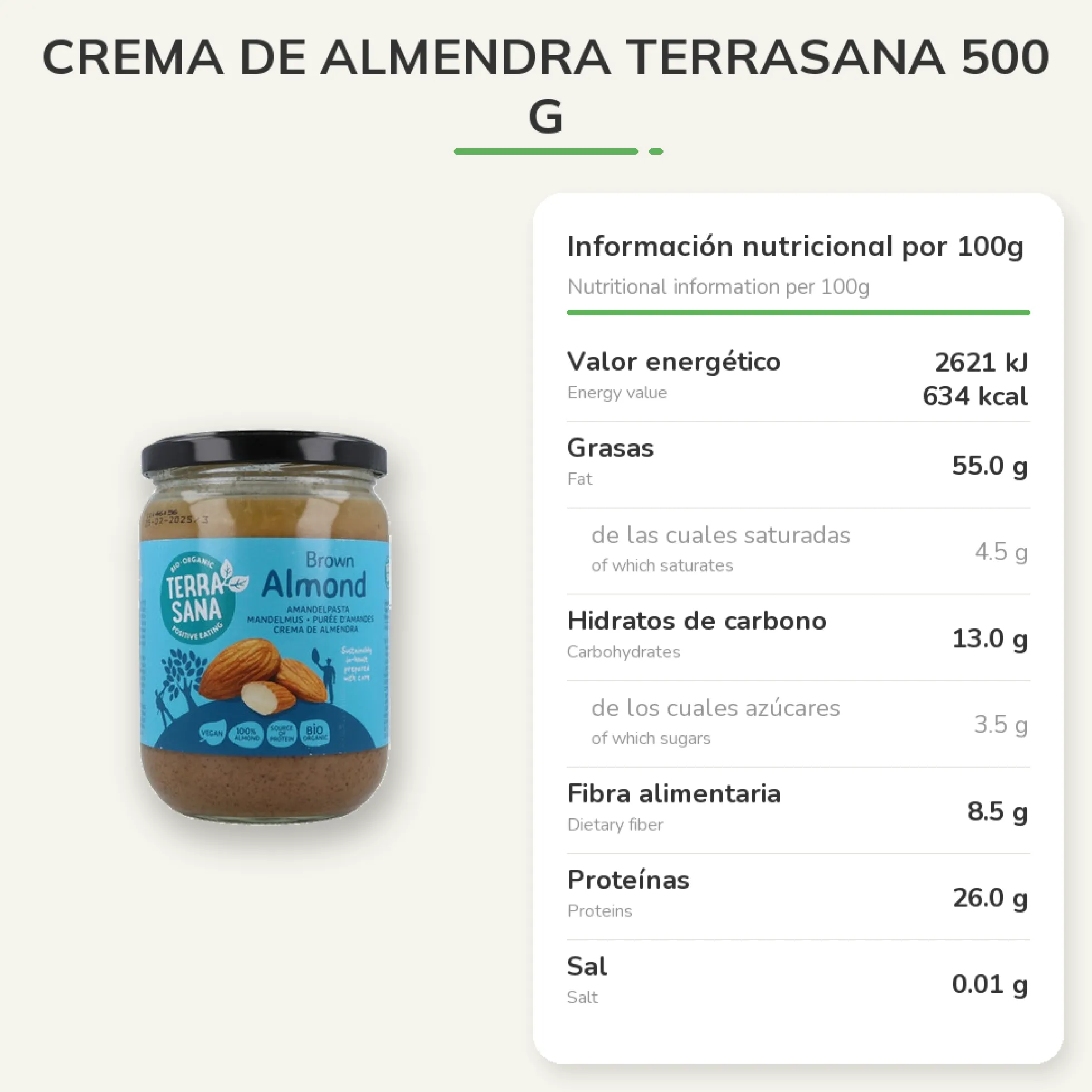 Crema de almendra Terrasana 500 g