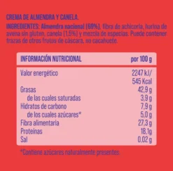 Crema de almendra y canela The Nut Club 200g