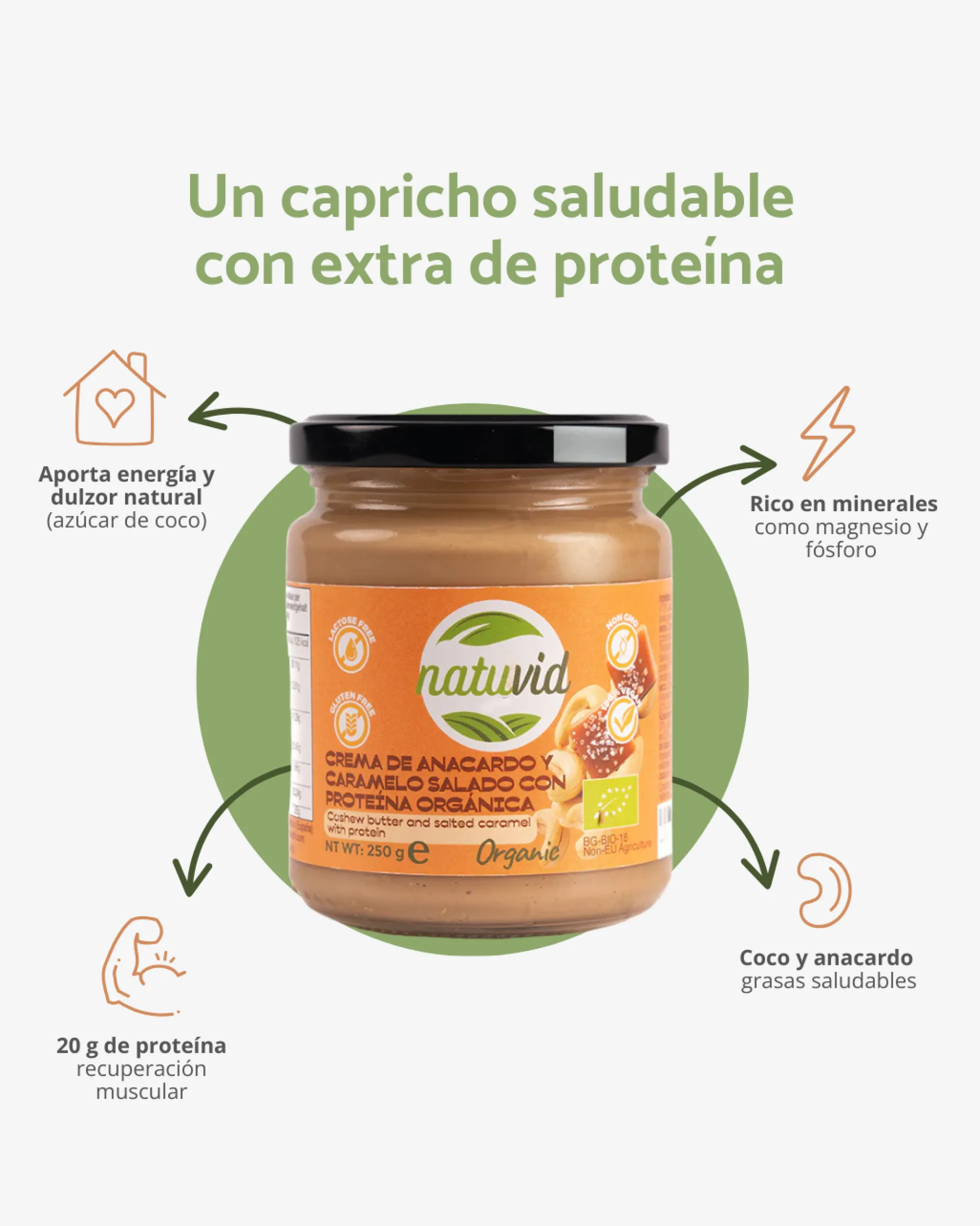 Crema de Anacardo con Coco BIO Natuvid | 250g | 100% Natural | Vegana, Sin Gluten, Sin Lactosa, Sin Aceite de Palma