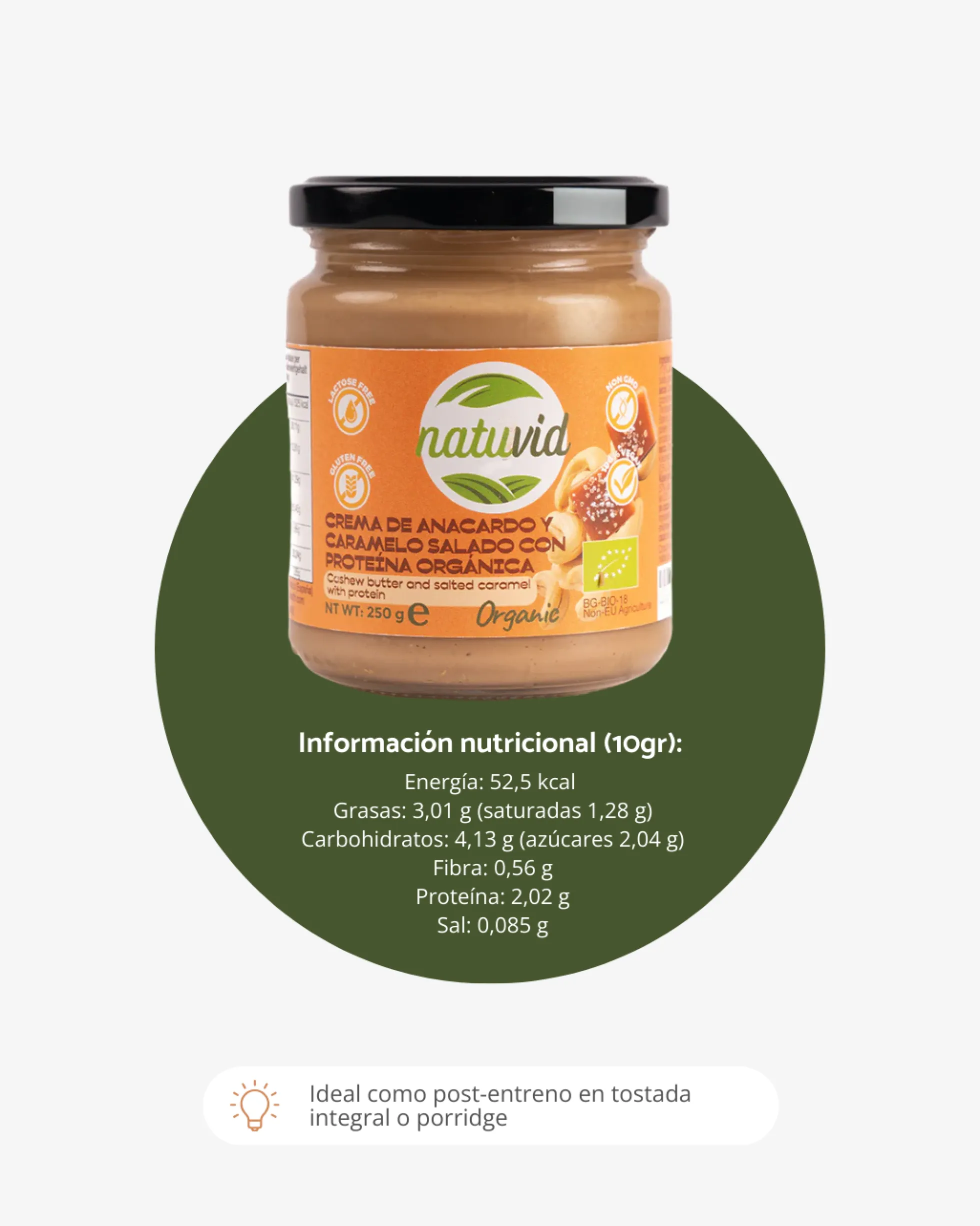 Crema de Anacardo con Coco BIO Natuvid | 250g | 100% Natural | Vegana, Sin Gluten, Sin Lactosa, Sin Aceite de Palma