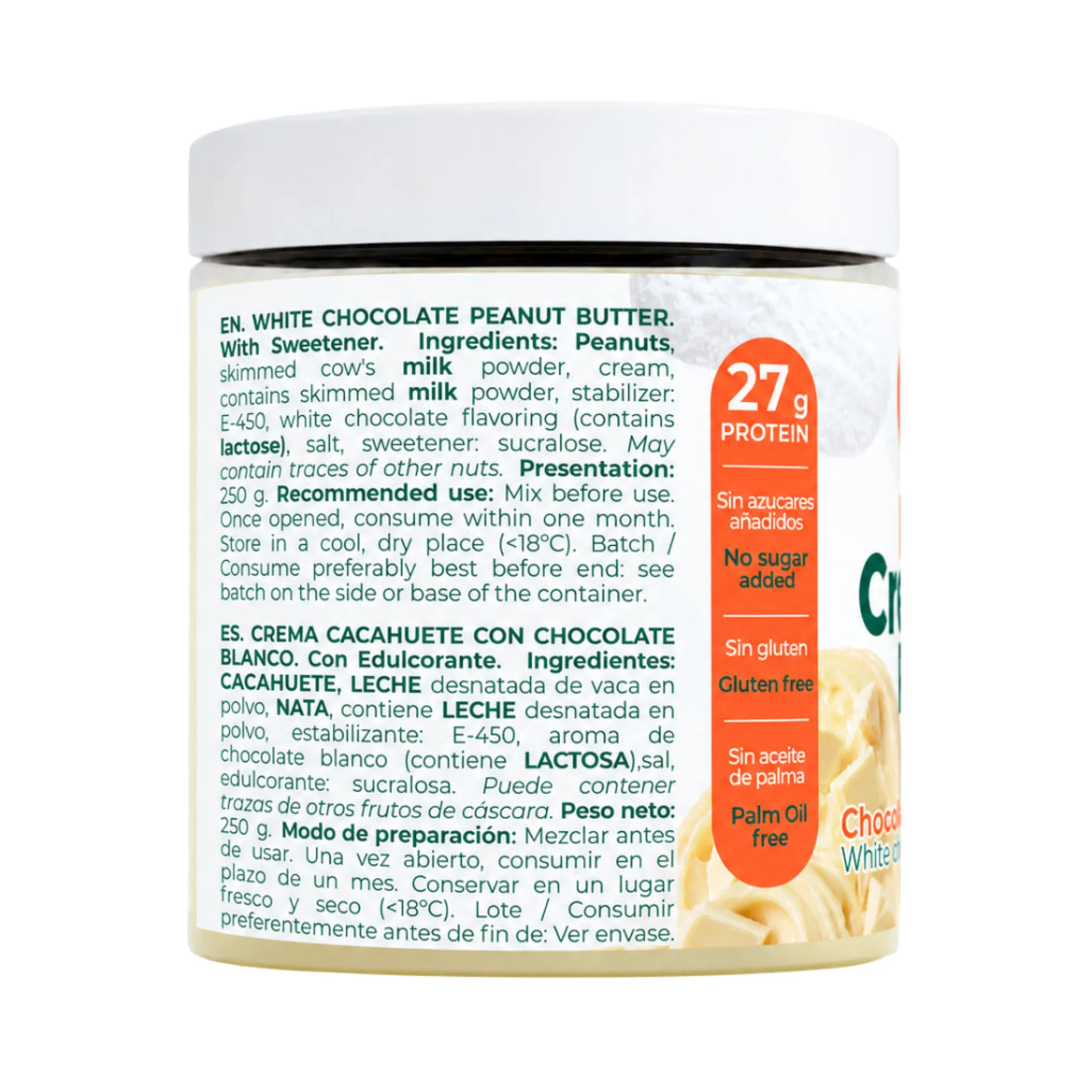 Crema de Cacahuete Tostado con Chocolate Blanco Torafood 250 gr
