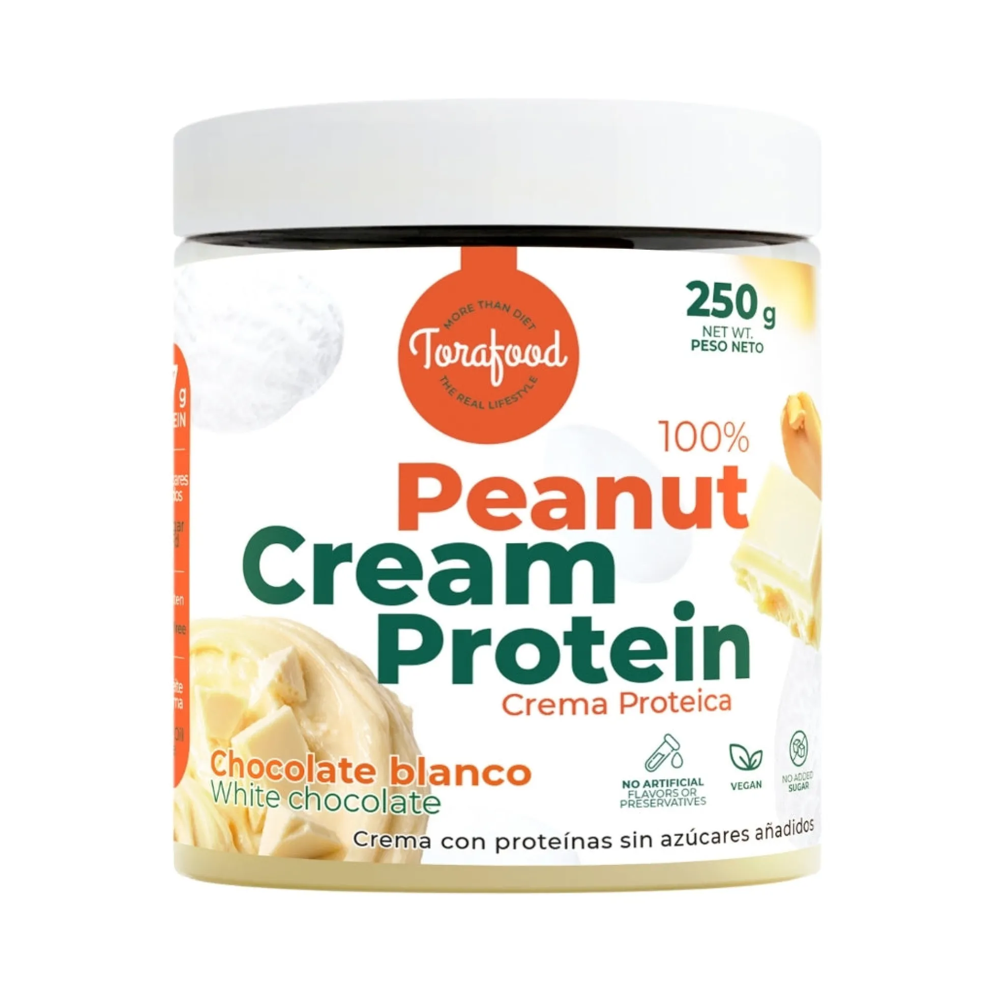 Crema de Cacahuete Tostado con Chocolate Blanco Torafood 250 gr