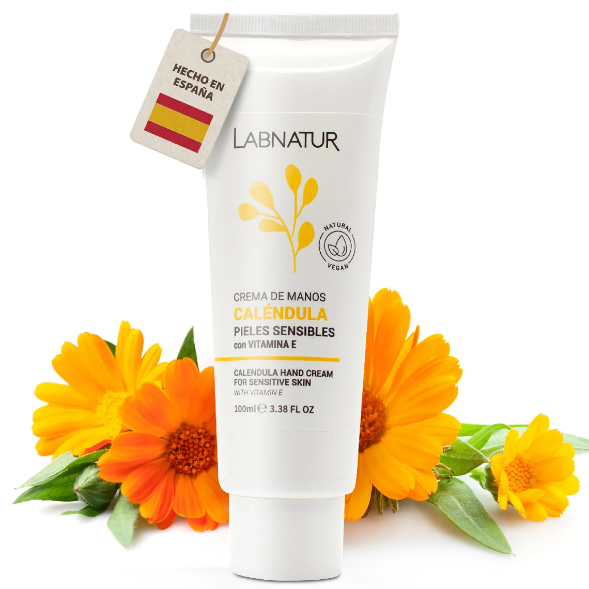 Crema de Manos de Caléndula Labnatur 100 ml | Almendras Dulces, Camomila y Karité | Piel Sensible | Vegano