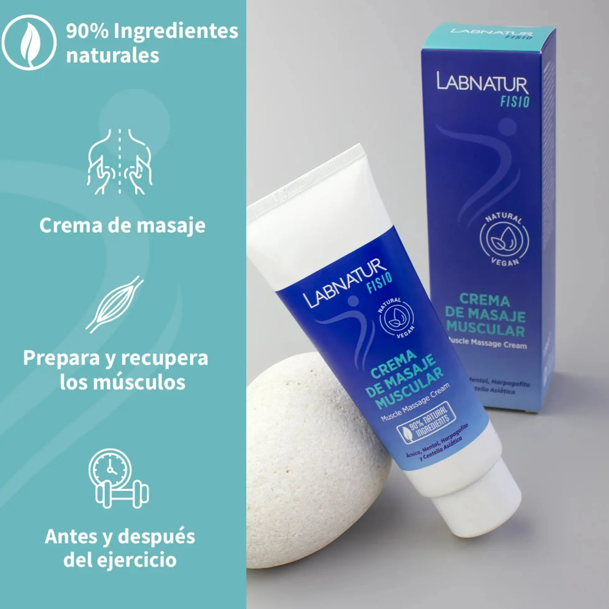 Crema de Masaje Muscular Labnatur Fisio 125 ml | Preparación y Recuperación | Árnica y Mentol | Refrescante | Vegano