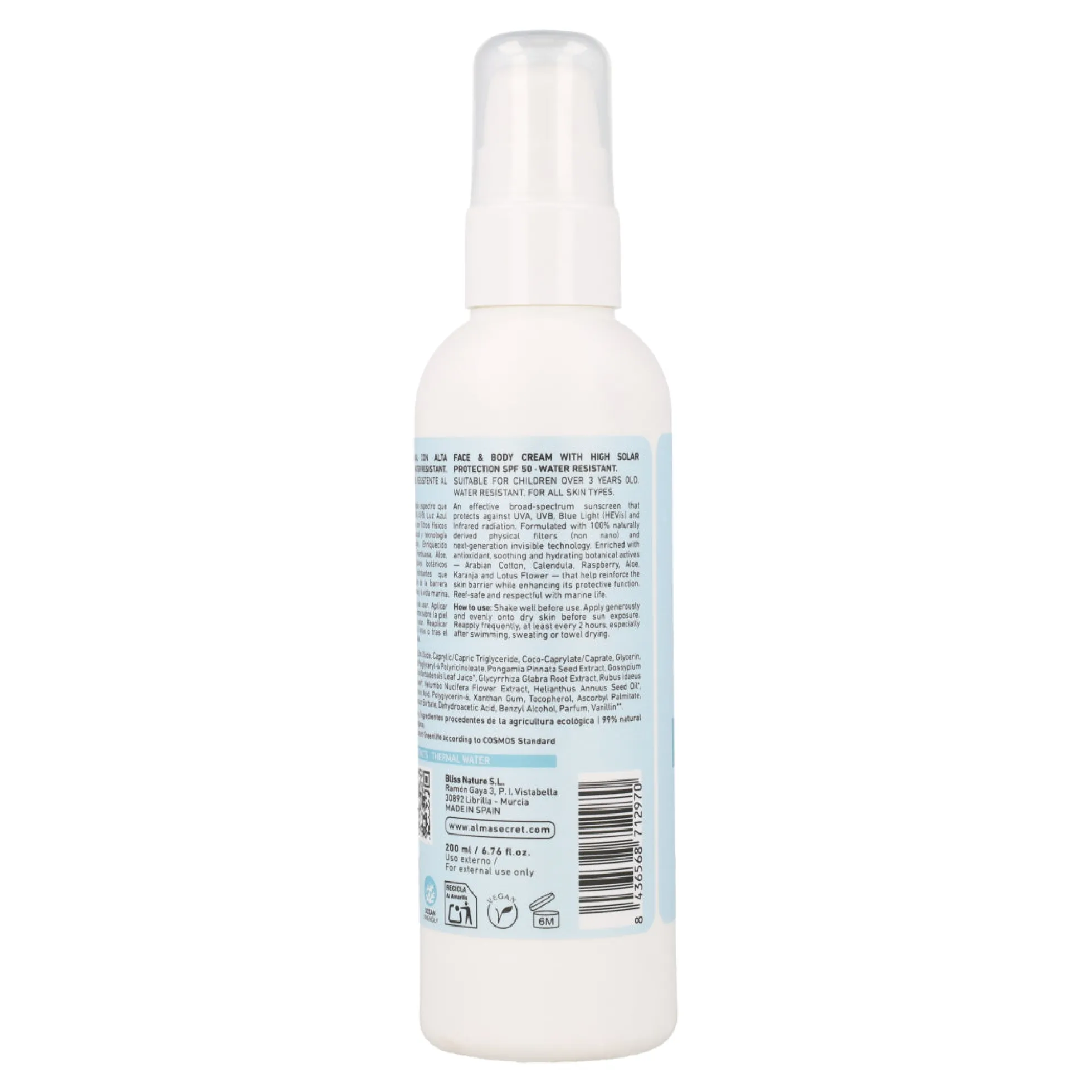 Crema protectora solar SPF 50 Alma Secret200 ml
