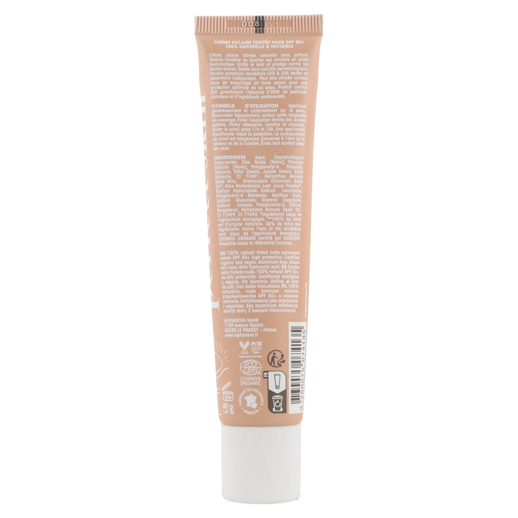 Crema solar color nude bio FPS 50+ Alphanova 40 ml