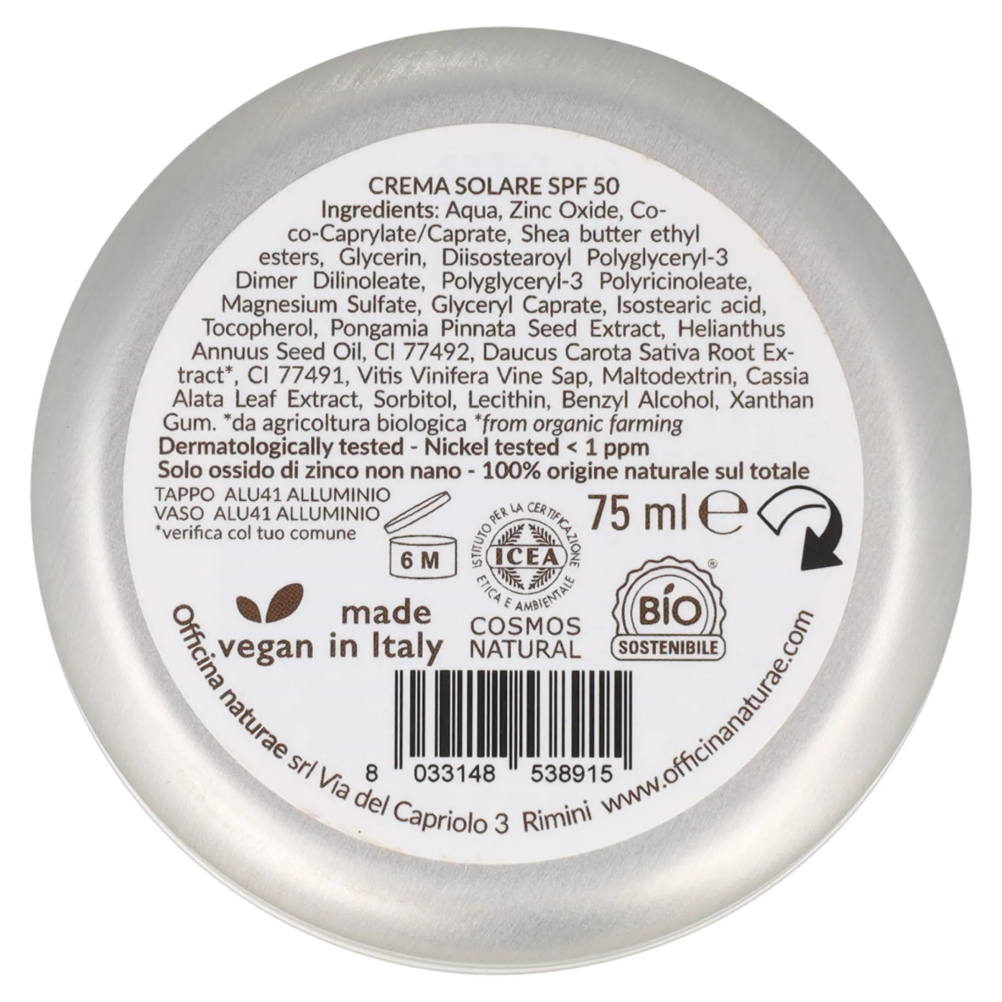 Crema solar en lata SPF 50 Officina Naturae 75 ml