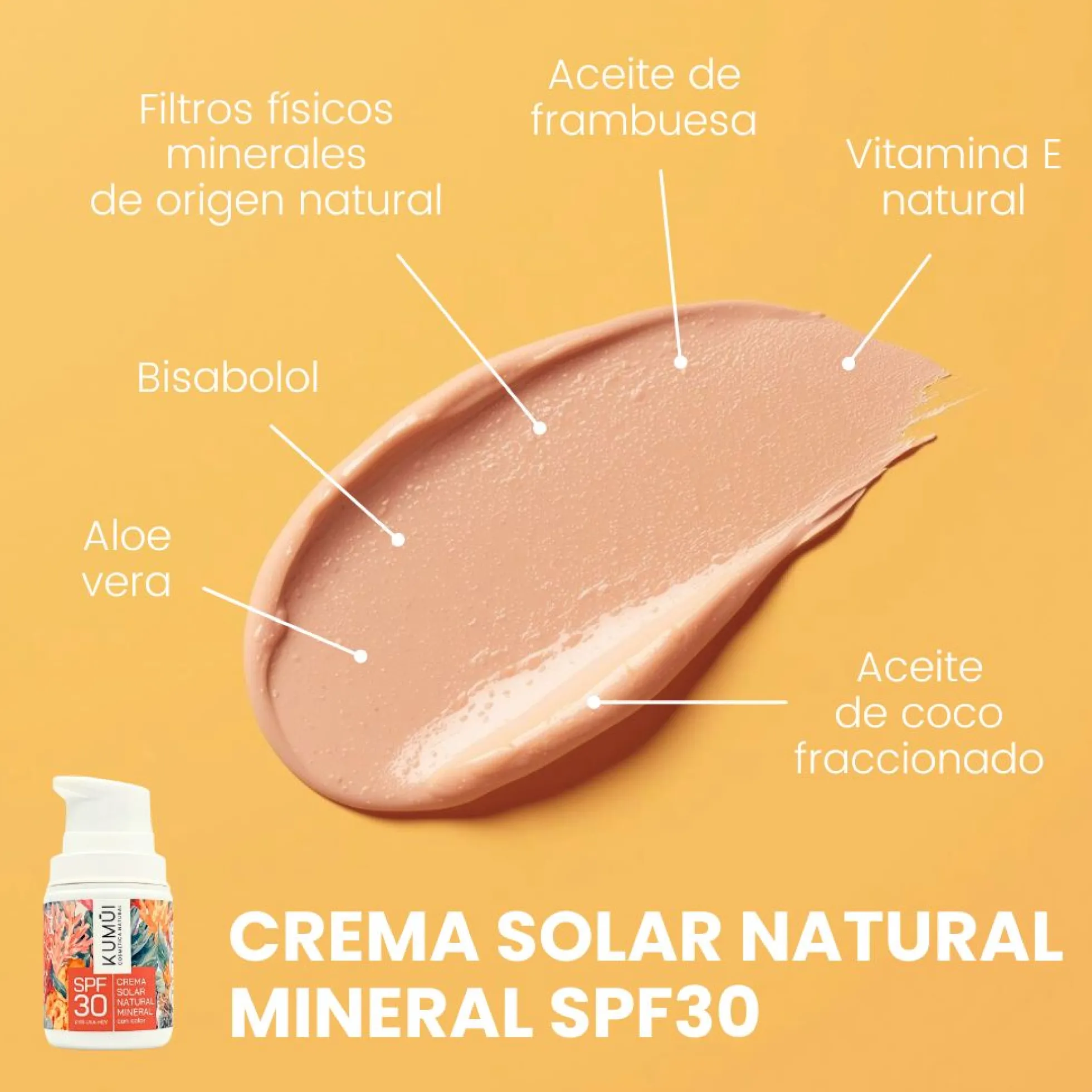Crema Solar Natural Mineral Spf30 Con Color KUMUI 50ml