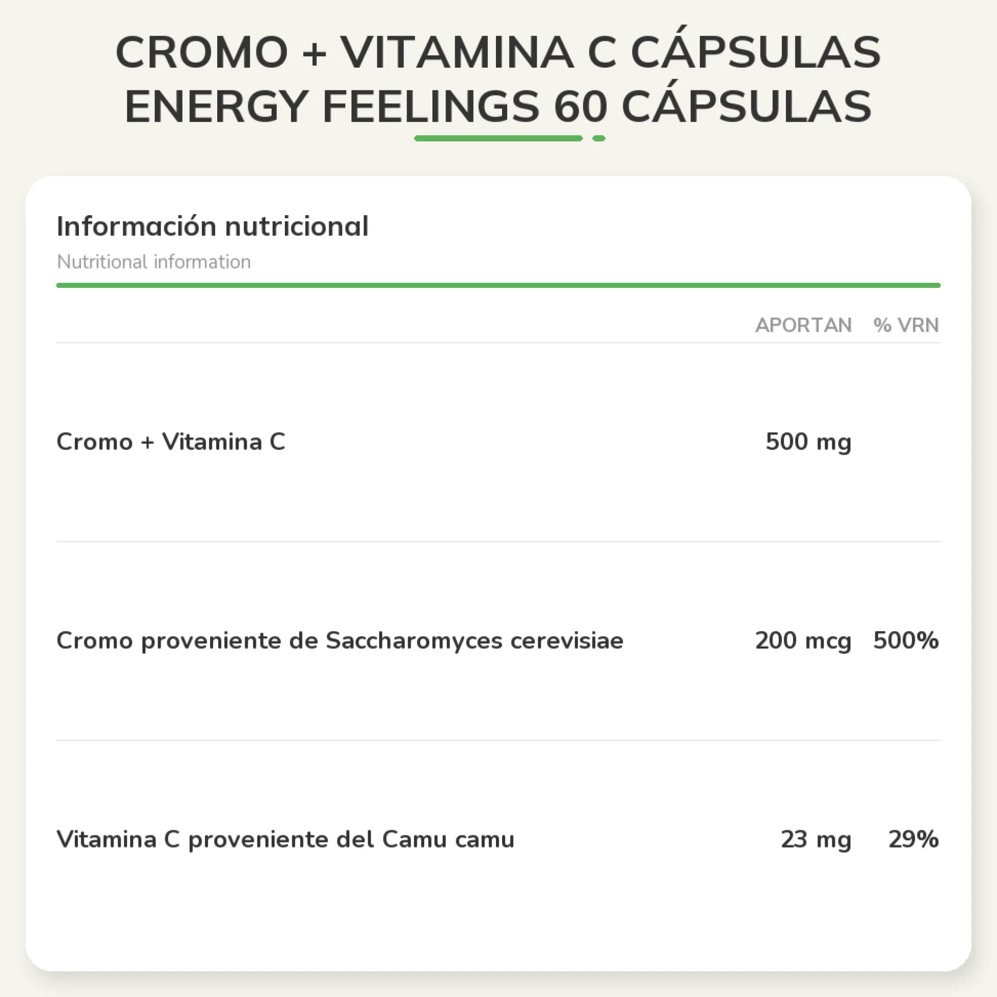 Cromo + Vitamina C cápsulas Energy Feelings 60 cápsulas