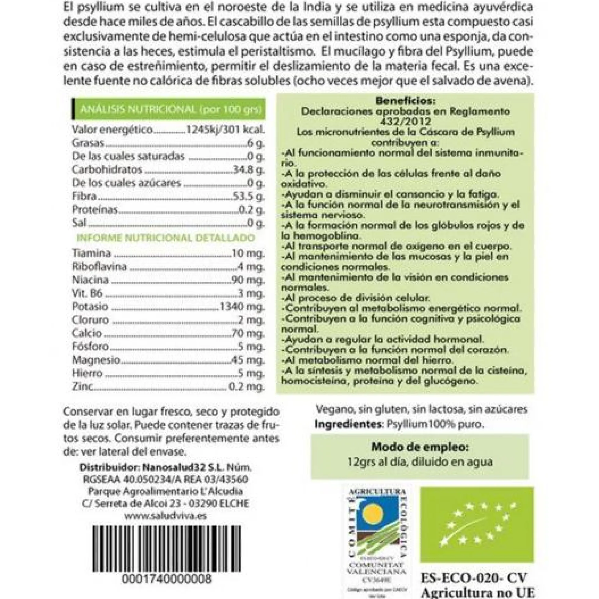 Cáscara de Psyllium 200 g, Salud Viva