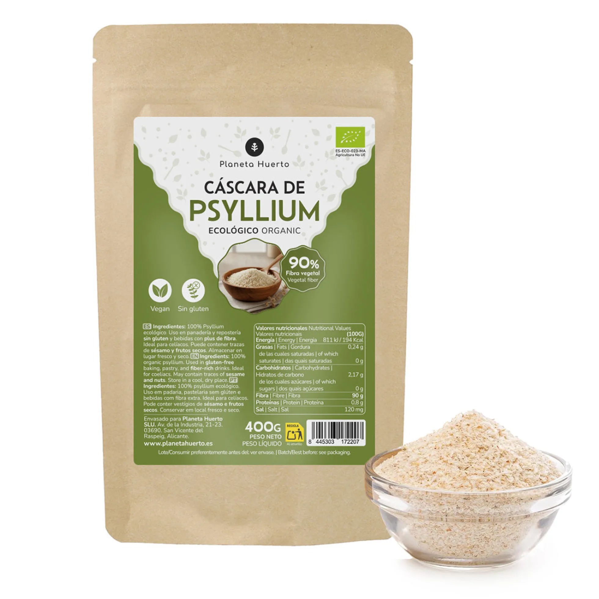 Cáscara de Psyllium Husk ECO Planeta Huerto 400 g