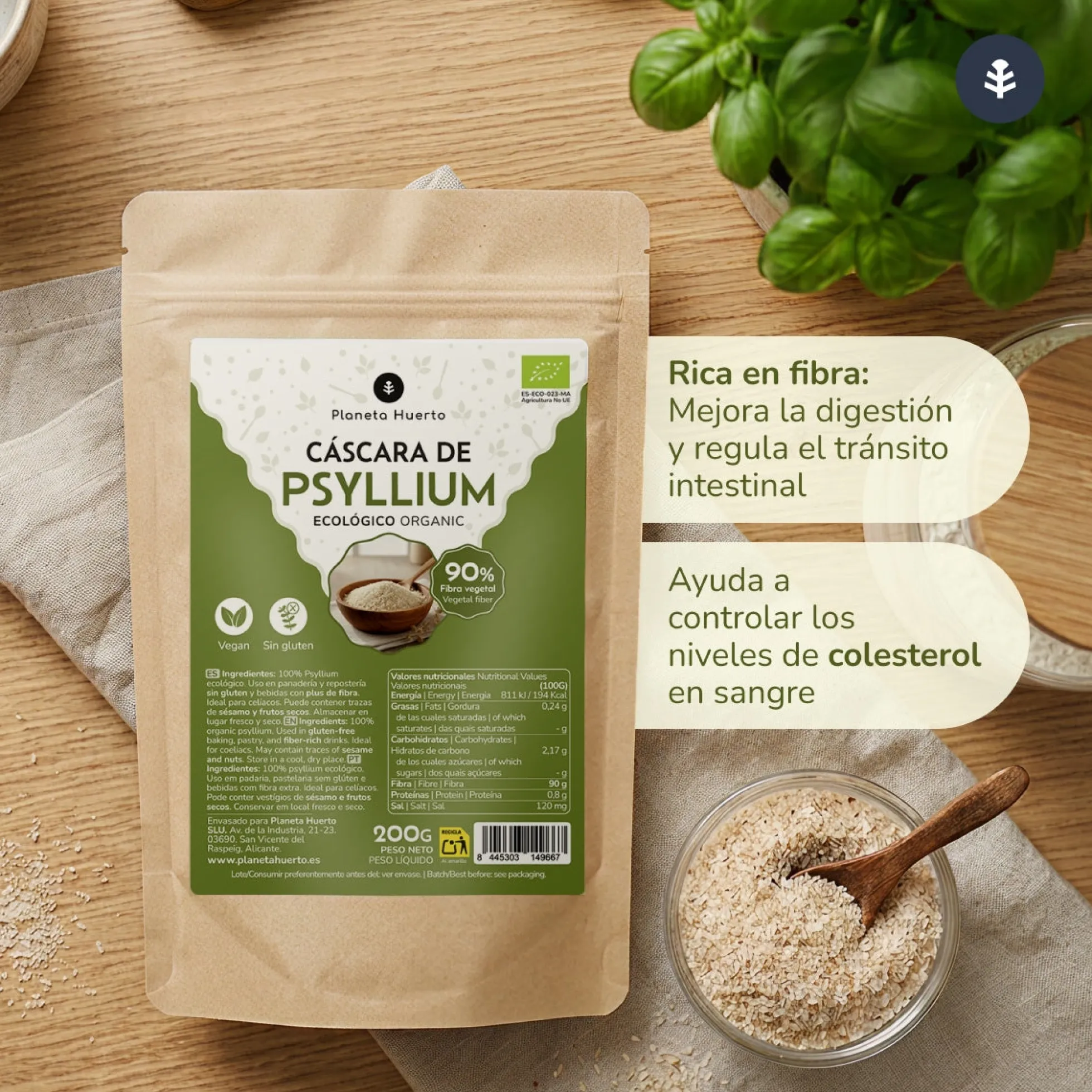 Cáscara de Psyllium Husk ECO Planeta Huerto 400 g