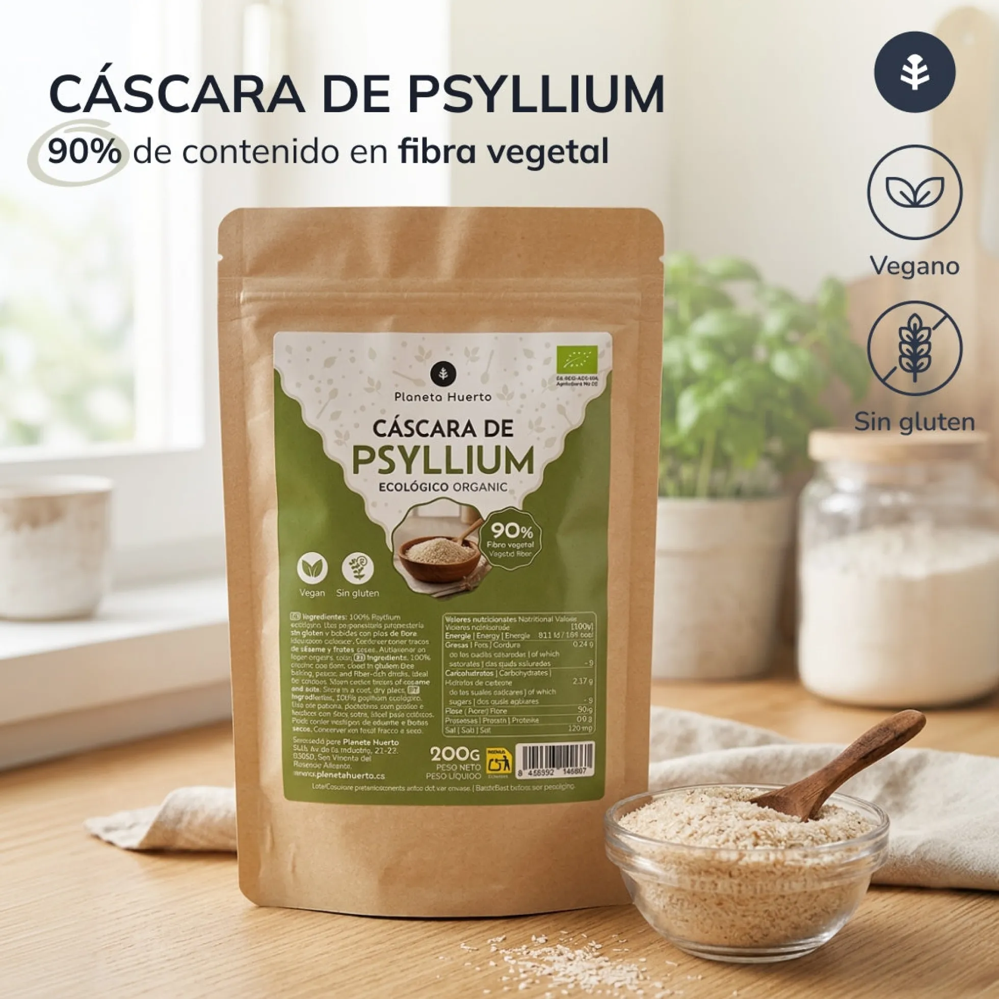 Cáscara de Psyllium Husk ECO Planeta Huerto 200 g