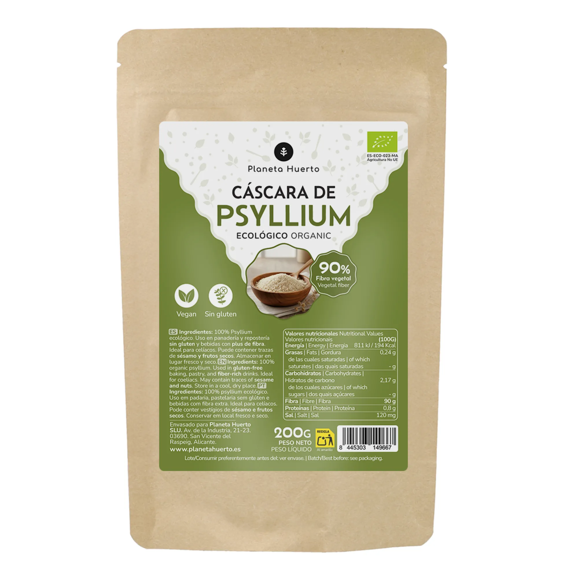 Cáscara de Psyllium Husk ECO Planeta Huerto 200 g
