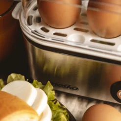 Cuece Huevos Eléctrico, 3 Huevos Cocidos, Ajuste Eléctronico Cocción, Soporte Extraíble, Sin Bpa Mesko Ms4485 Plata