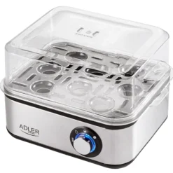 Cuece Huevos Eléctrico, 8 Huevos Cocidos, Ajuste Eléctronico Cocción, Soporte Extraíble, Sin Bpa Adler Ad4486 Plata