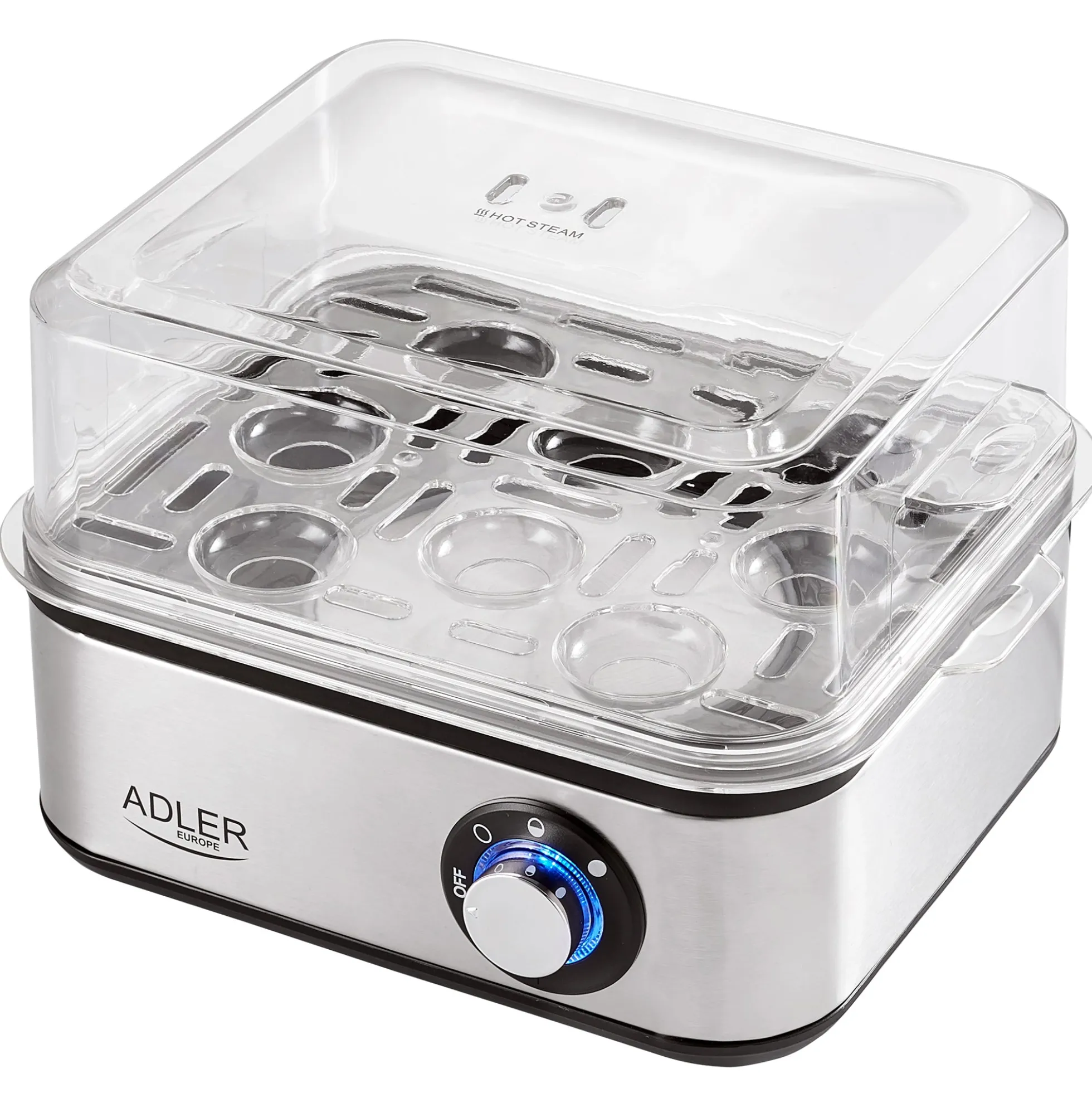 Cuece Huevos Eléctrico, 8 Huevos Cocidos, Ajuste Eléctronico Cocción, Soporte Extraíble, Sin Bpa Adler Ad4486 Plata