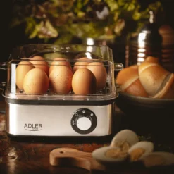 Cuece Huevos Eléctrico, 8 Huevos Cocidos, Ajuste Eléctronico Cocción, Soporte Extraíble, Sin Bpa Adler Ad4486 Plata