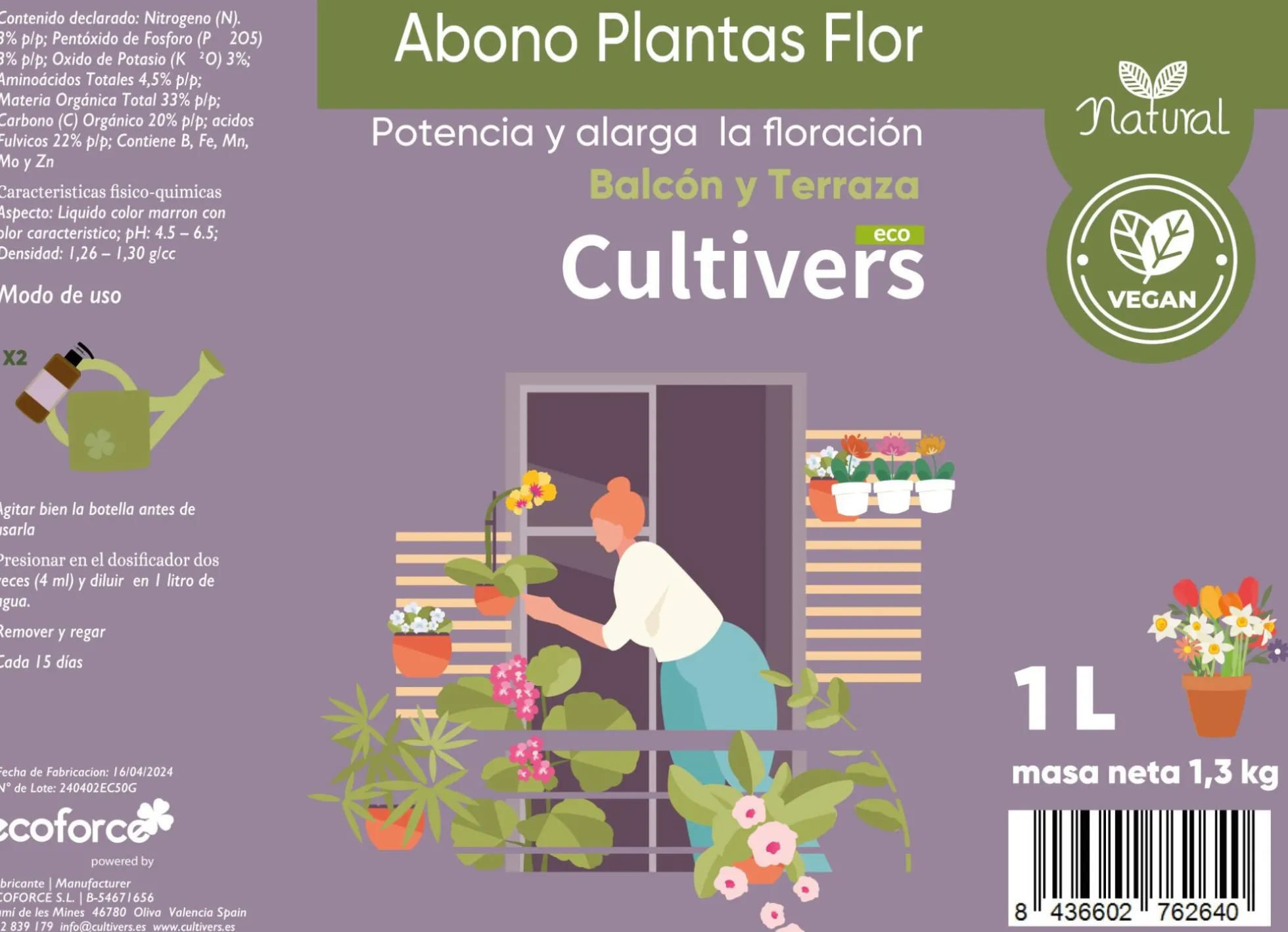 Cultivers Abono Orgánico Plantas De Terraza Y Balcón 500 Ml. Fertilizante Plantas Con Flor, Potencia Y Alarga La…