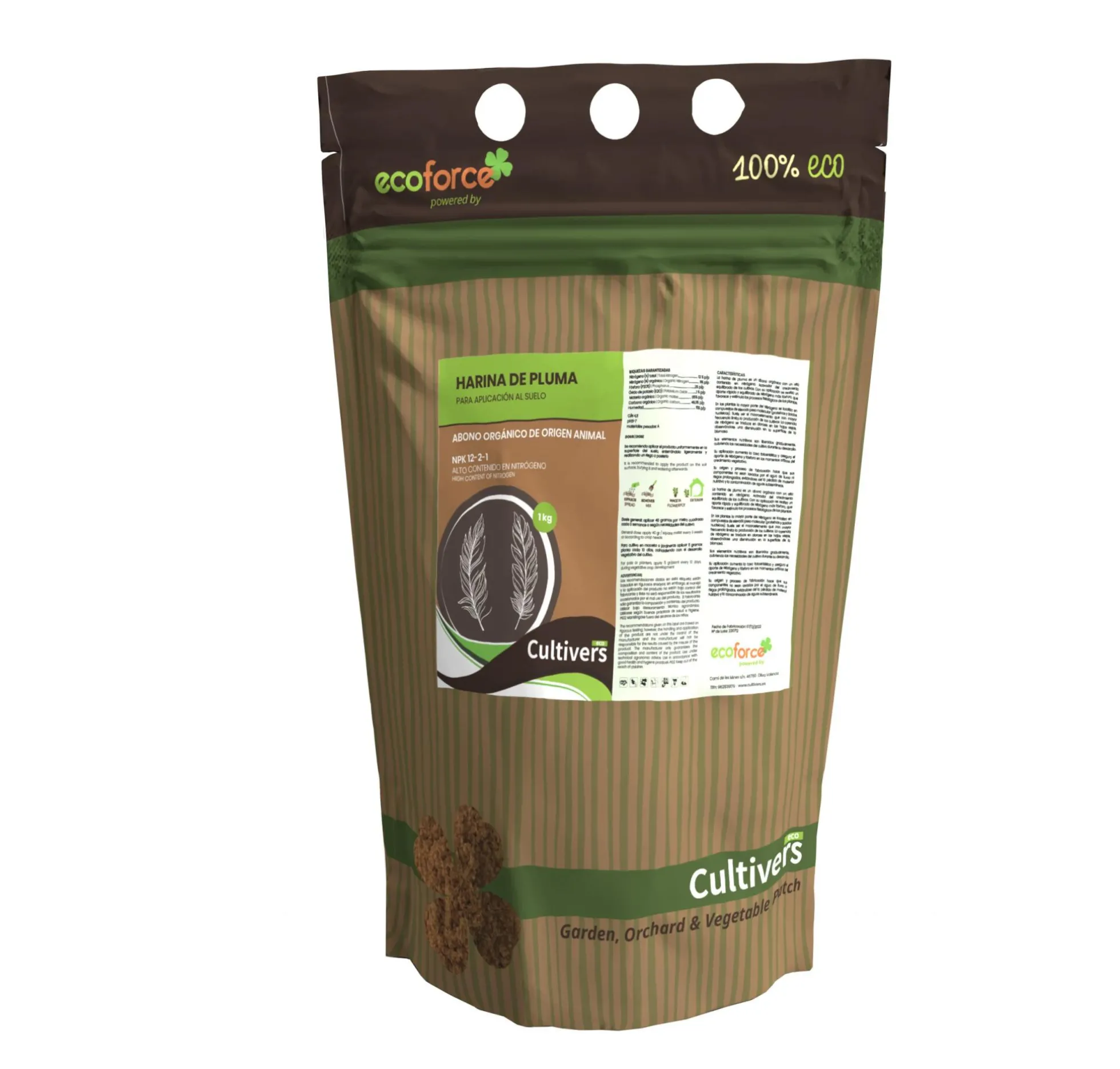 Cultivers Harina De Pluma 1 Kg. Npk 12-2-1. Abono Orgánico Para Plantas Con Alto Contenido En Nitrógeno. Huertos…