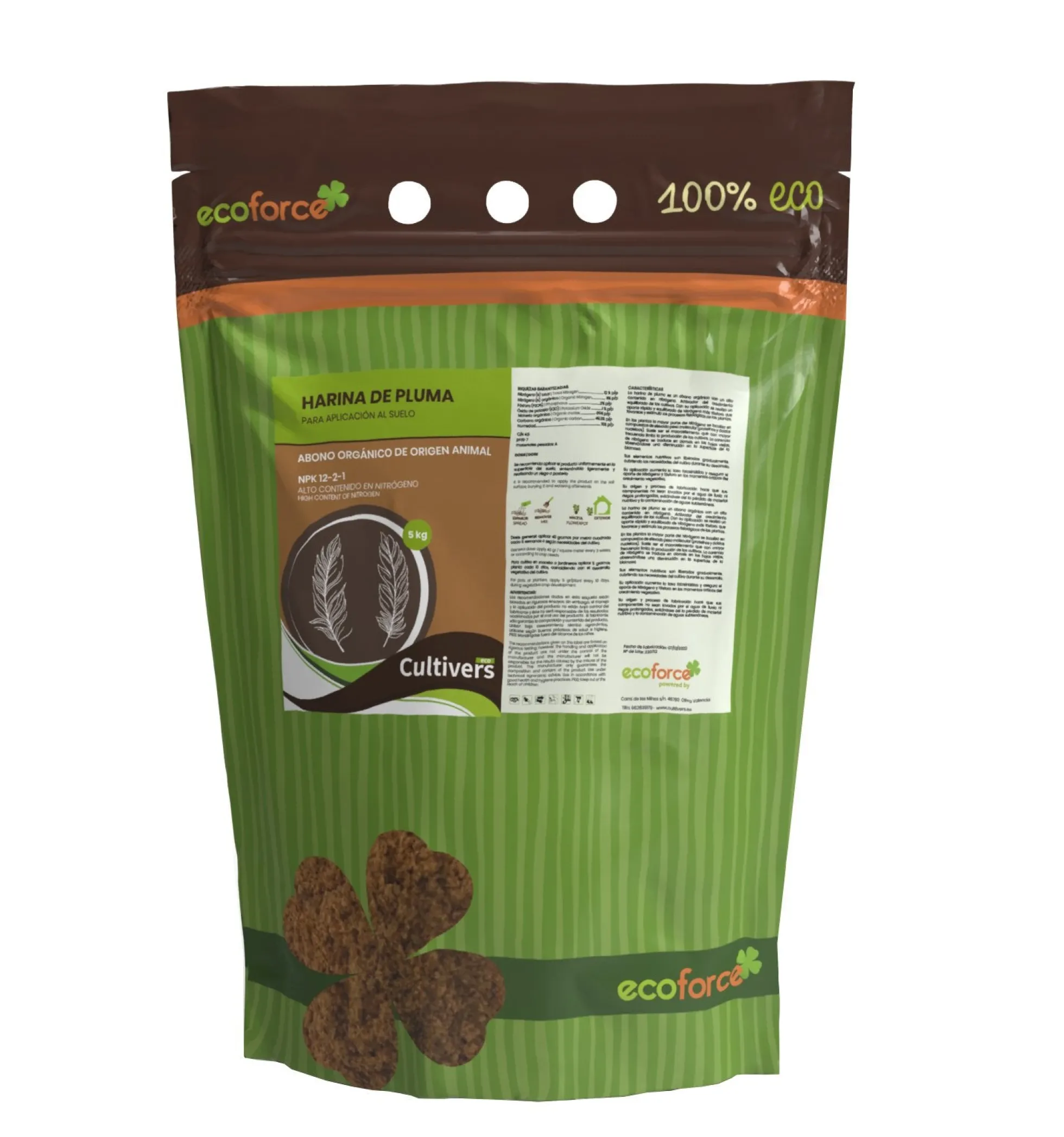 Cultivers Harina De Pluma 20 Kg. Npk 12-2-1. Abono Orgánico Para Plantas Con Alto Contenido En Nitrógeno. Huertos…