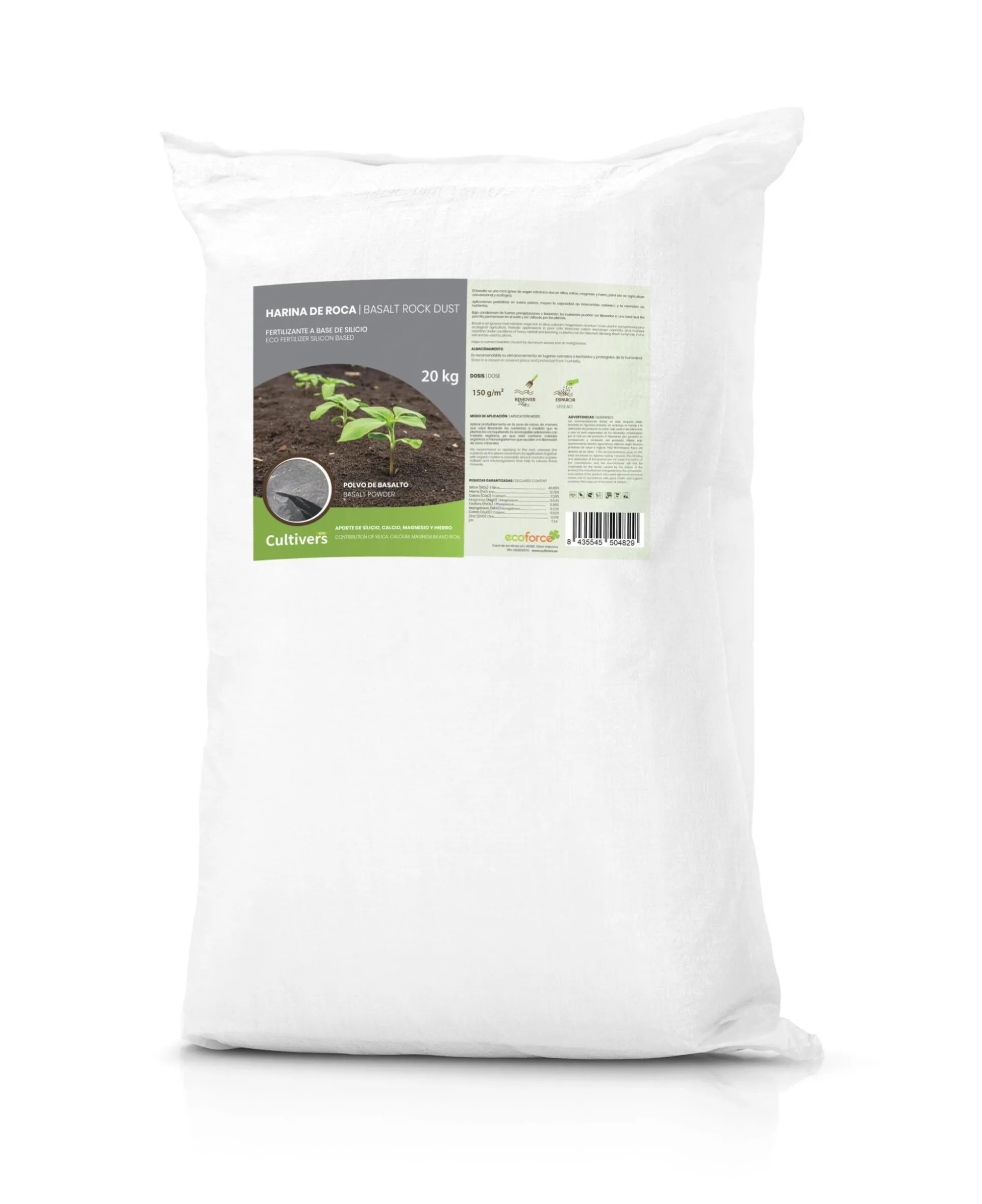 Cultivers Harina De Roca 20 Kg Mineral Fertilizante De Basalto | Silicio 46% Hierro 12% Calcio 11% Y Magnesio 9%…