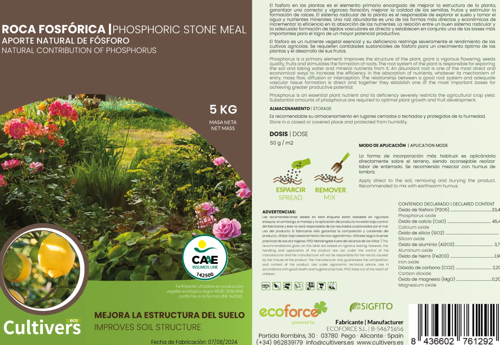 Cultivers Roca Fosfórica 5 Kg. Aporte Natural De Fósforo, Calcio Y Hierro. 100% Ecológico. Preparación De Terreno…