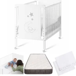 Cuna Colecho De Bebé Indi Estilo Nórdico Infantil 120x60cm Con Colecho, Colchón Morfeo, 4 Ruedas Y Sábanas De Algodón