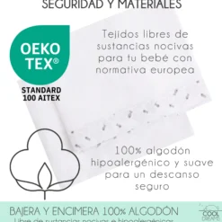Cuna Colecho De Bebé Indi Estilo Nórdico Infantil 120x60 Cm, Con Kit Colecho, Bajera Y Encimera 100% Algodón