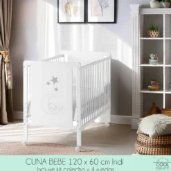 Cuna Colecho De Bebé Indi Estilo Nórdico Infantil 120x60 Cm, De Madera De Haya, Con Kit Colecho Incluido