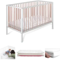 Cuna Colecho Laponia Estilo Nórdico Color Natural 120x60 Cm Madera De Haya Con Colchón Helios Y Funda Impermeable