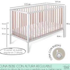 Cuna Colecho Laponia Estilo Nórdico Color Natural 120x60 Cm Madera De Haya Con Colchón Helios Y Funda Impermeable