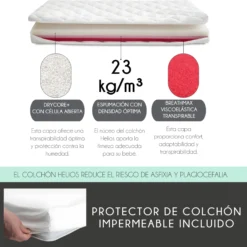 Cuna Colecho Laponia Estilo Nórdico Color Natural 120x60 Cm Madera De Haya Con Colchón Helios Y Funda Impermeable